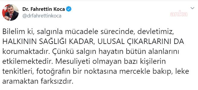 KOCA: DEVLETİMİZ, HALKININ SAĞLIĞI KADAR, ULUSAL ÇIKARLARINI DA KORUMAKTADIR