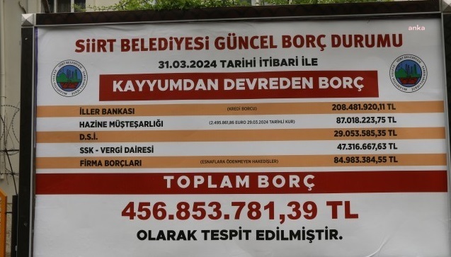 KAYYIMIN BIRAKTIĞI SİİRT BELEDİYESİ’NİN BORCU BİLLBOARDLARDAN DUYURULDU