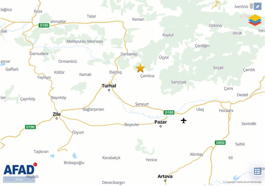 TOKAT'IN TURHAL İLÇESİNDE 4.1 BÜYÜKLÜĞÜNDE DEPREM