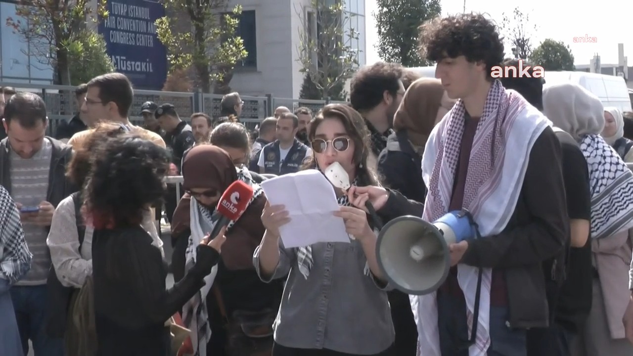 MÜSİAD ÖNÜNDE FİLİSTİN PROTESTOSU: KISITLAMA YETERLİ DEĞİL AMBARGO UYGULANMALI