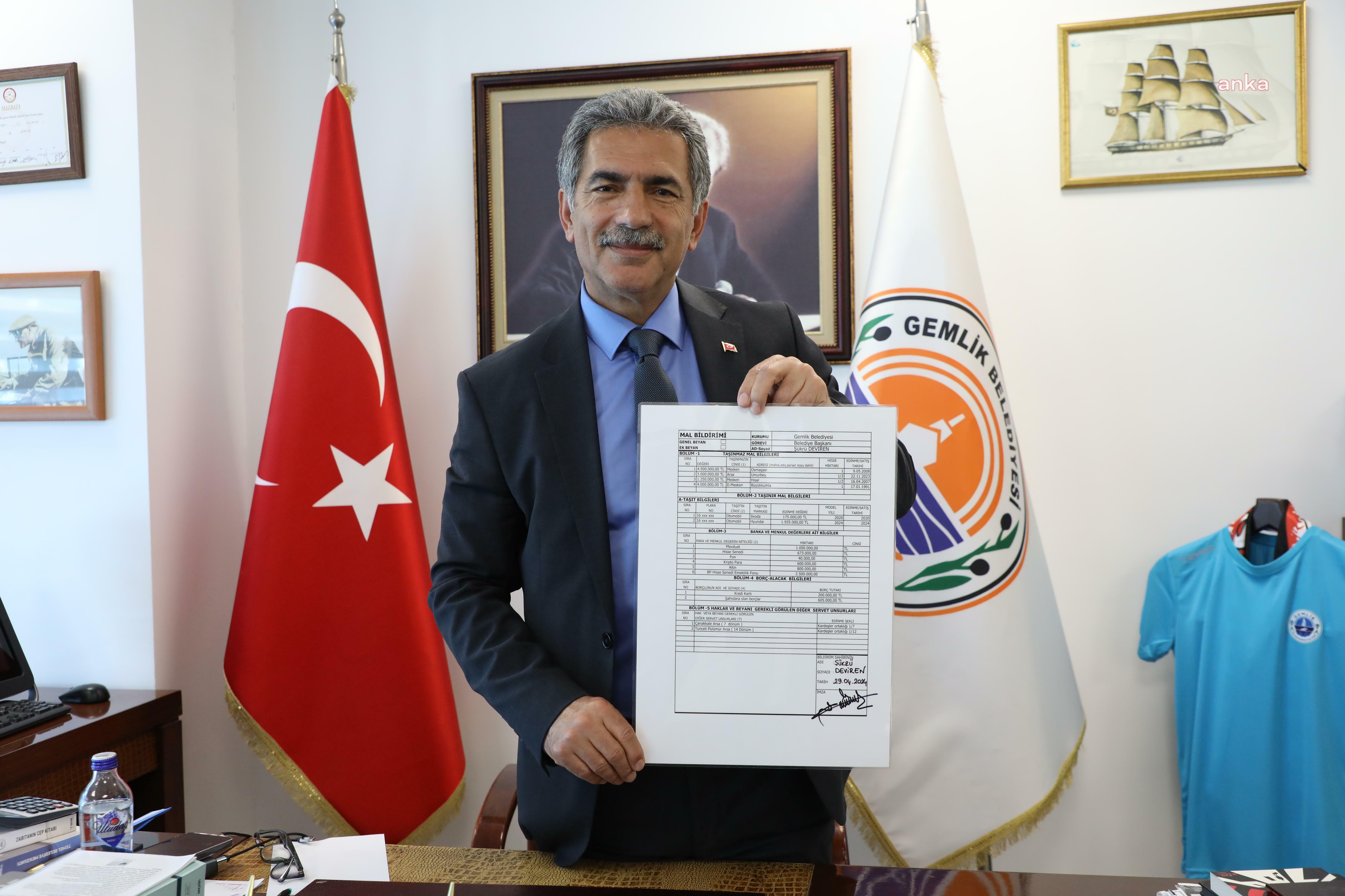 GEMLİK BELEDİYE BAŞKANI ŞÜKRÜ DEVİREN, MAL VARLIĞINI AÇIKLADI
