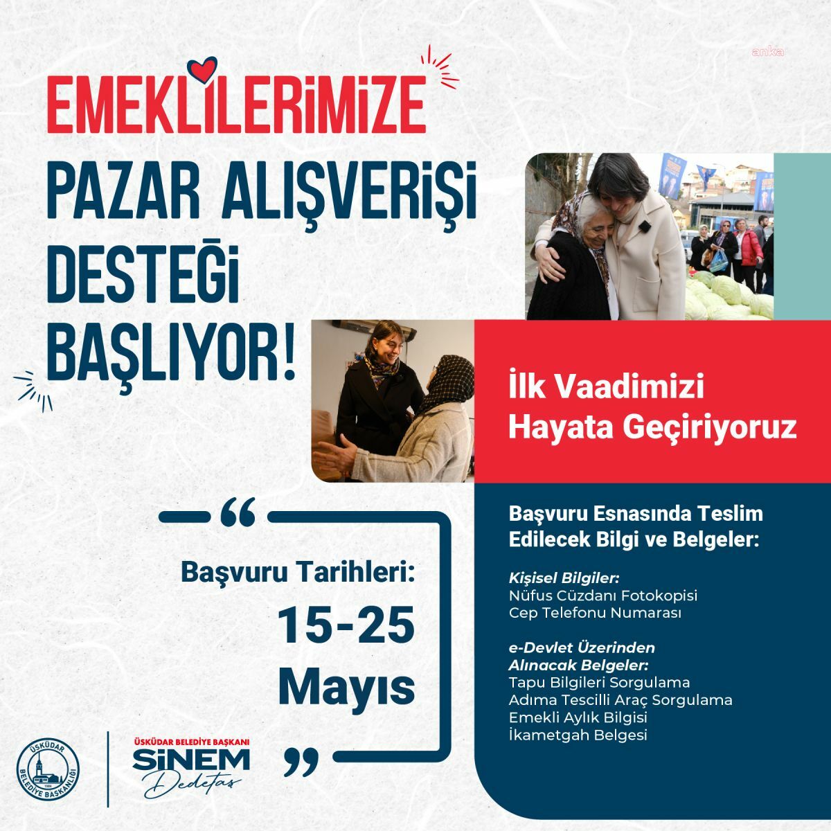 ÜSKÜDAR BELEDİYESİ EMEKLİLERE 5 BİN TL'LİK PAZAR ALIŞVERİŞİ DESTEĞİNİ BAŞLATTI