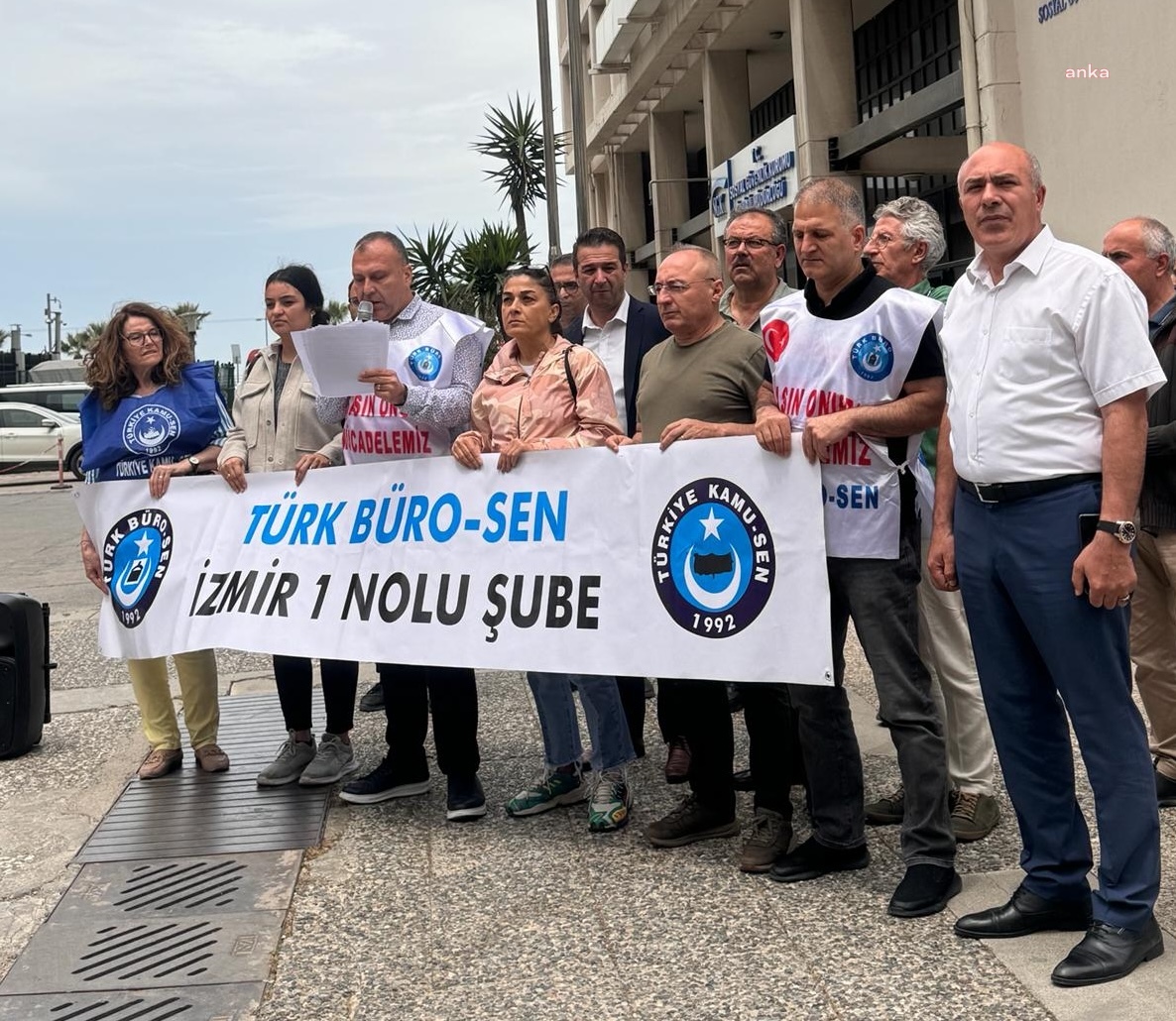 İZMİR'DE TÜRK BÜRO-SEN ÜYELERİNDEN KAMUDA TASARRUF PAKETİ KAPSAMINDA PERSONEL SERVİSLERİNİN KALDIRILMASINA TEPKİ