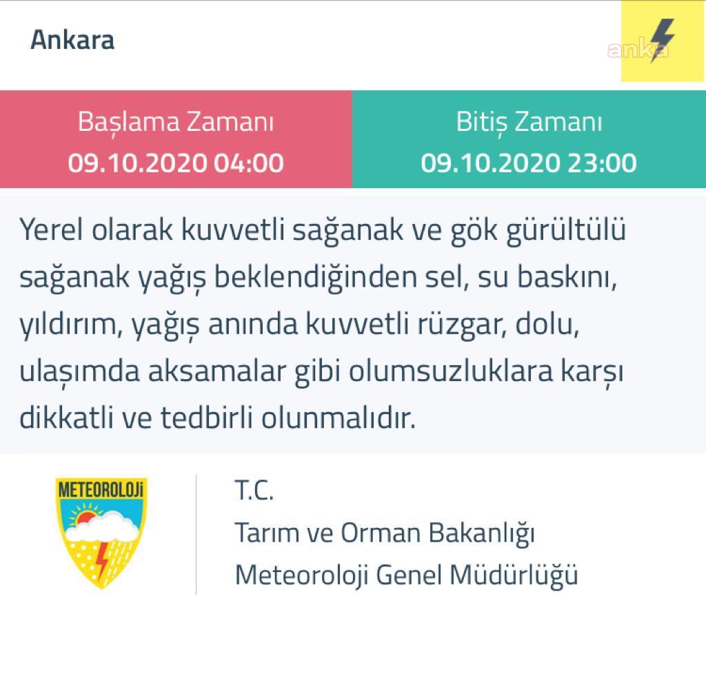 METEOROLOJİ'DEN ANKARA İÇİN YAĞIŞ VE DOLU UYARISI