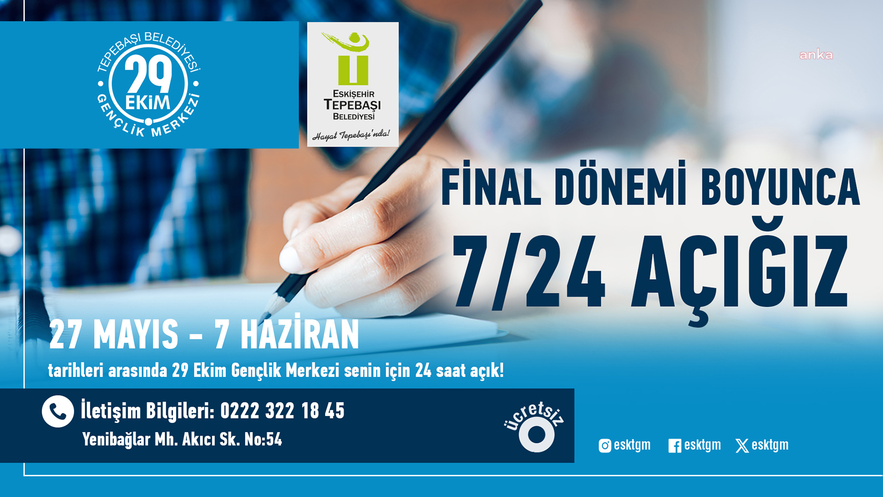 Tepebaşı Belediyesi kütüphaneleri, final haftasında 7/24 hizmet veriyor