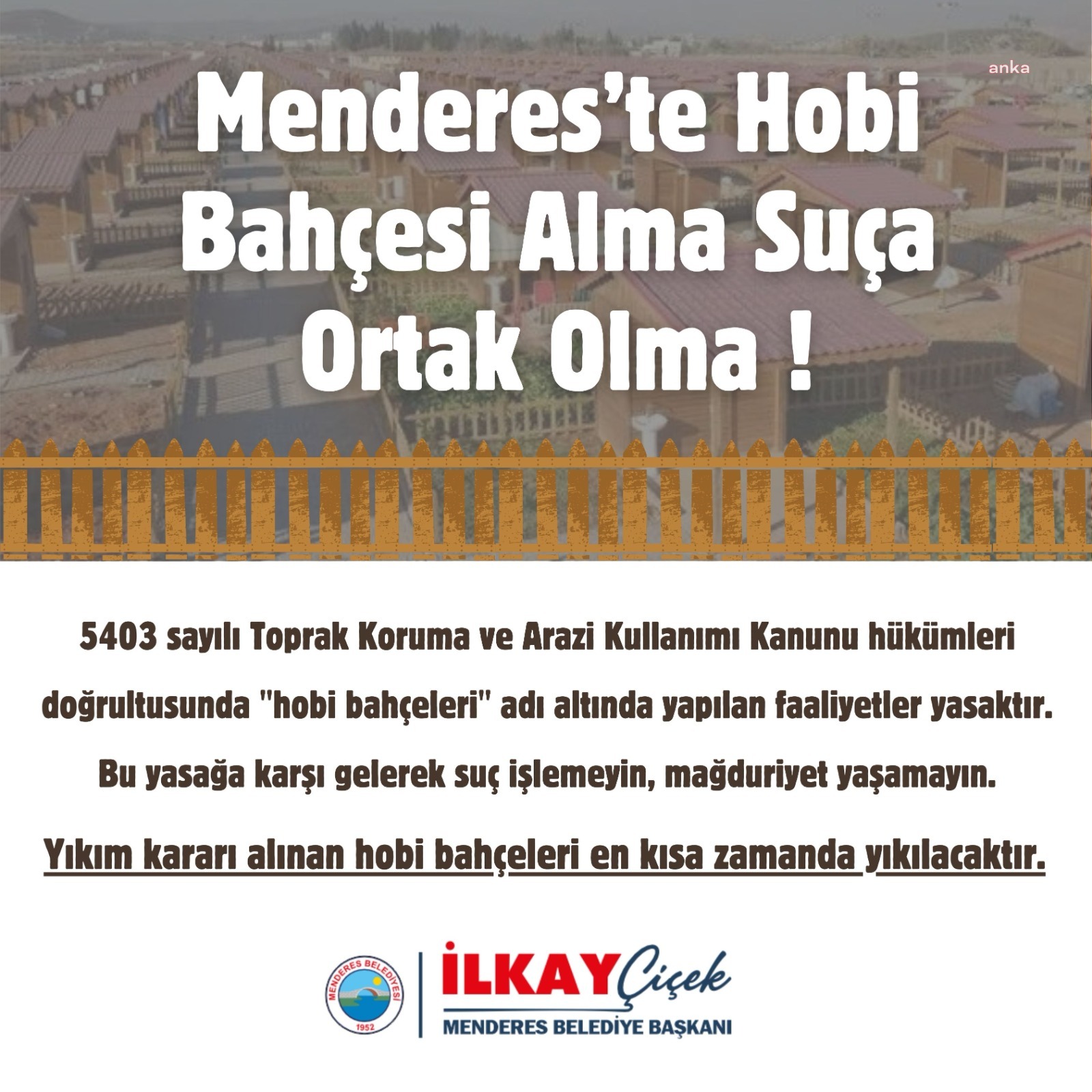 Menderes Belediyesi’nden hobi bahçesi uyarısı