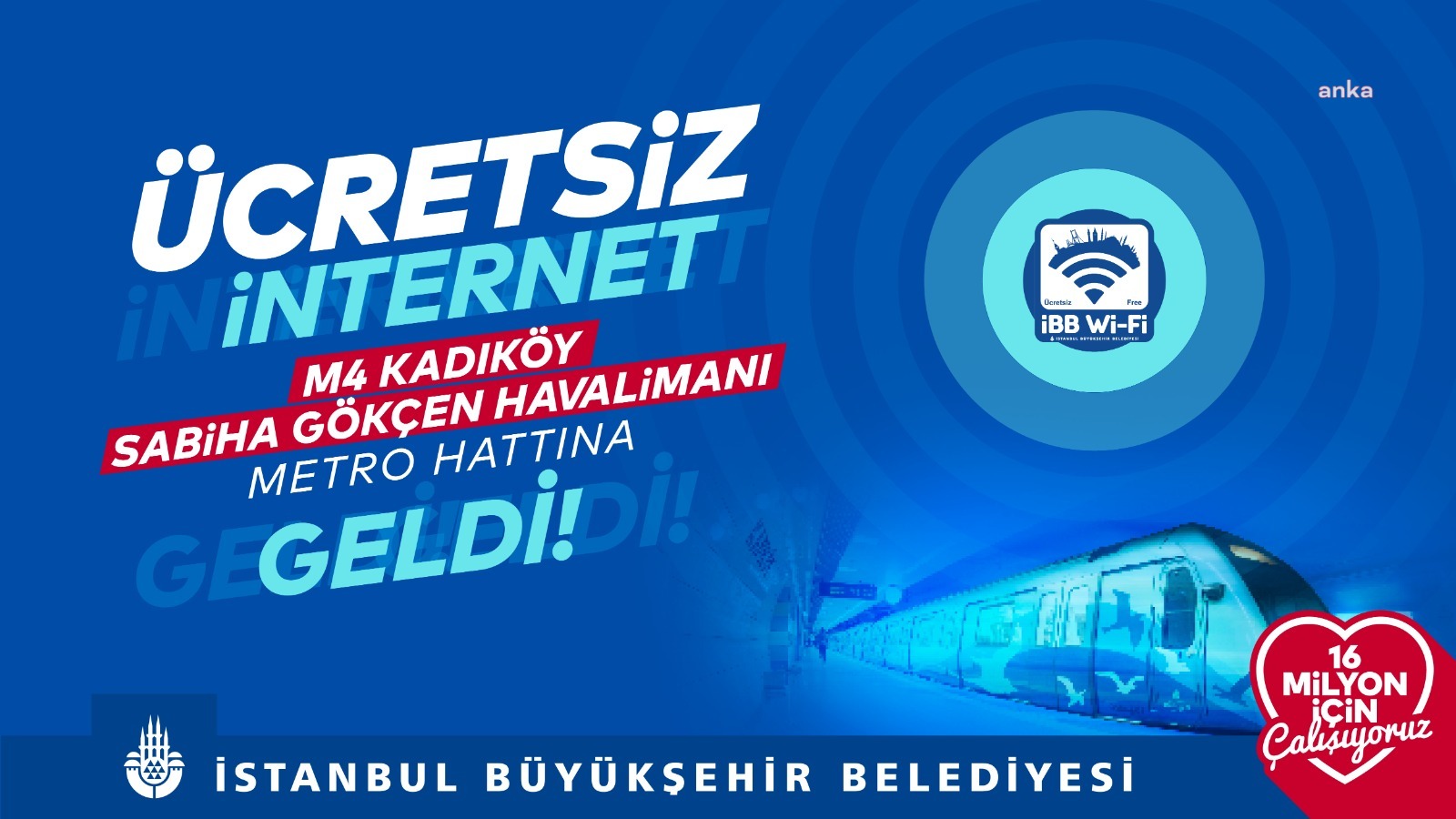 Kadıköy-Sabiha Gökçen Havalimanı Metro Hattı’nda ücretsiz sınırsız internet İBB Wi-Fi hizmeti