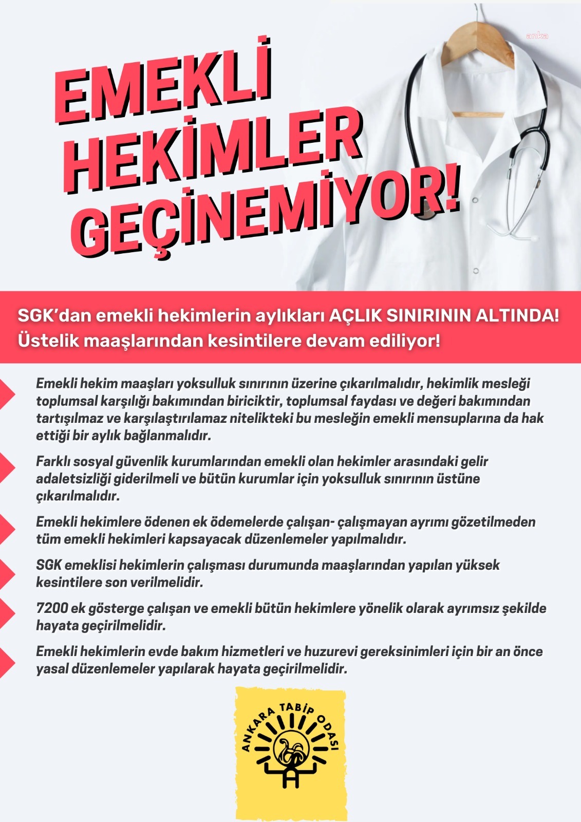 Ankara Tabip Odası: "Emekli hekimler geçinemiyor"