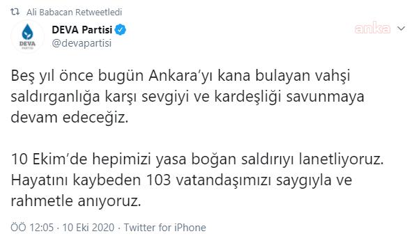 DEVA PARTİSİ: 10 EKİM'DE HEPİMİZİ YASA BOĞAN SALDIRIYI LANETLİYORUZ