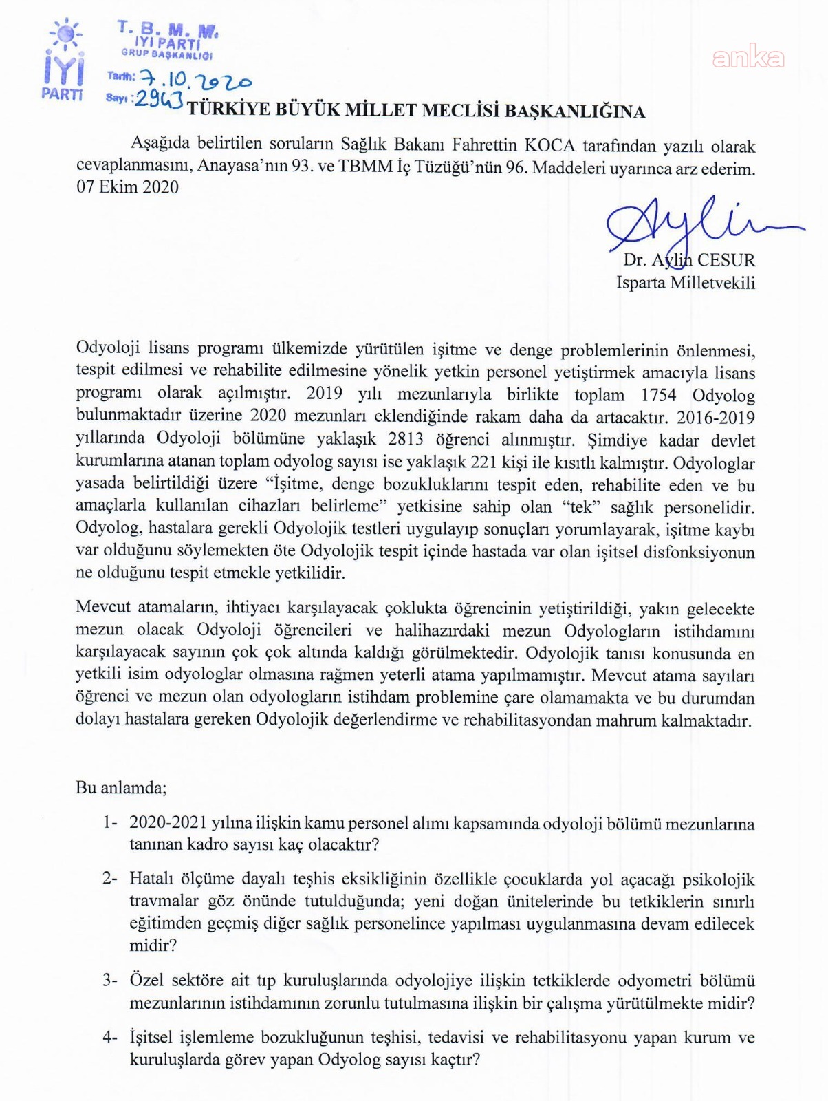 İYİ PARTİLİ CESUR:  "ODYOLOGLAR ATANMAYACAKLARDIYSA NEDEN YETİŞTİRİLDİLER?"