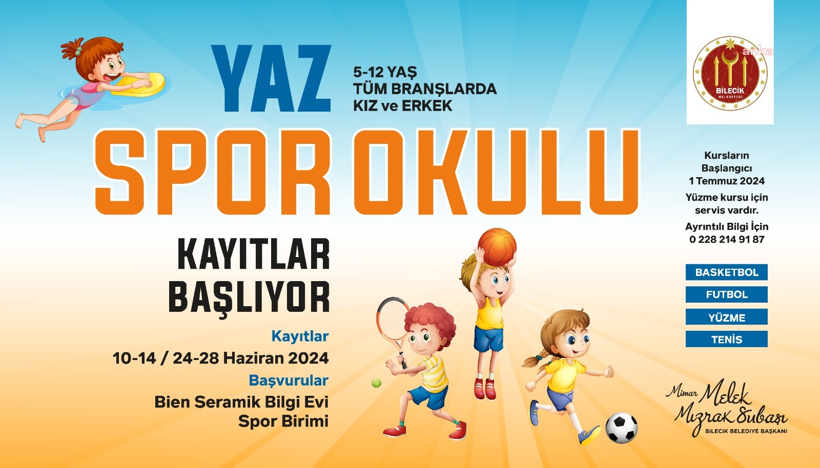 Bilecik Belediyesi Yaz Spor Okulları’nda kayıt dönemi başladı