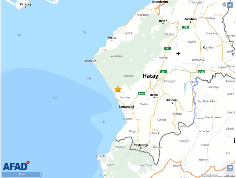 Hatay Samandağ'da 4.1 büyüklüğünde deprem oldu