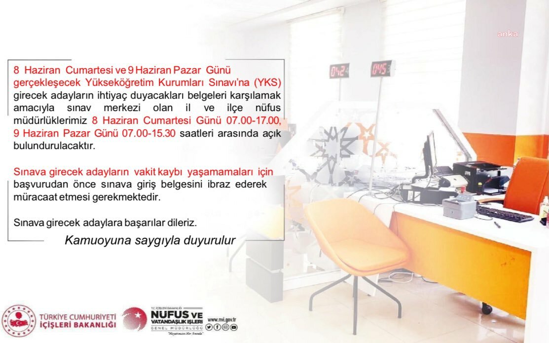 YKS adayları için nüfus müdürlükleri hafta sonu açık olacak