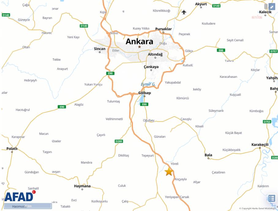 Ankara Bala’da 3.7 büyüklüğünde deprem