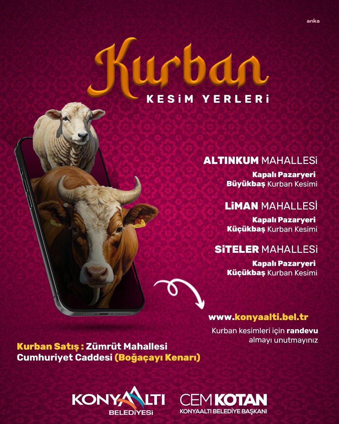 Konyaaltı Belediyesi'nden üç noktada ücretsiz kurban kesimi