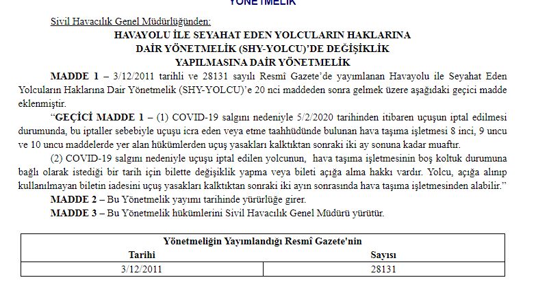KORONA NEDENİYLE İPTAL EDİLEN UÇUŞ BİLETLERİ GERİ ALINABİLECEK