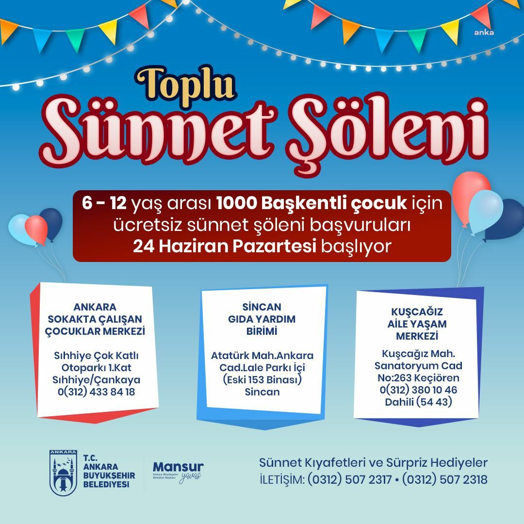 Ankara Büyükşehir Belediyesi'nin ‘Toplu Sünnet Şöleni’ için başvurular başlıyor