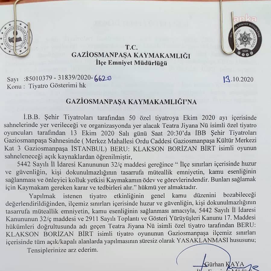 ŞEHİR TİYATROLARINDA İLK KEZ SAHNELENECEK KÜRTÇE OYUN GÖSTERİME SAATLER KALA YASAKLANDI