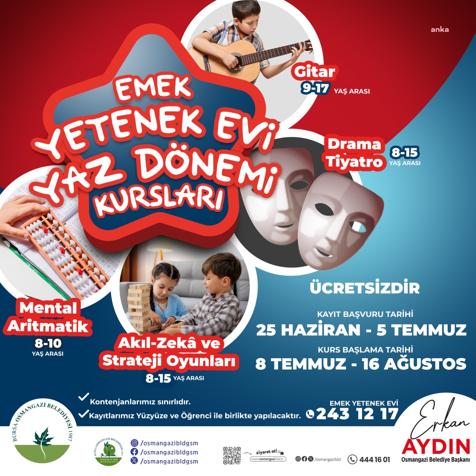 Osmangazi Belediyesi Emek Yetenek Evi’nde yaz dönemi kursları başlıyor