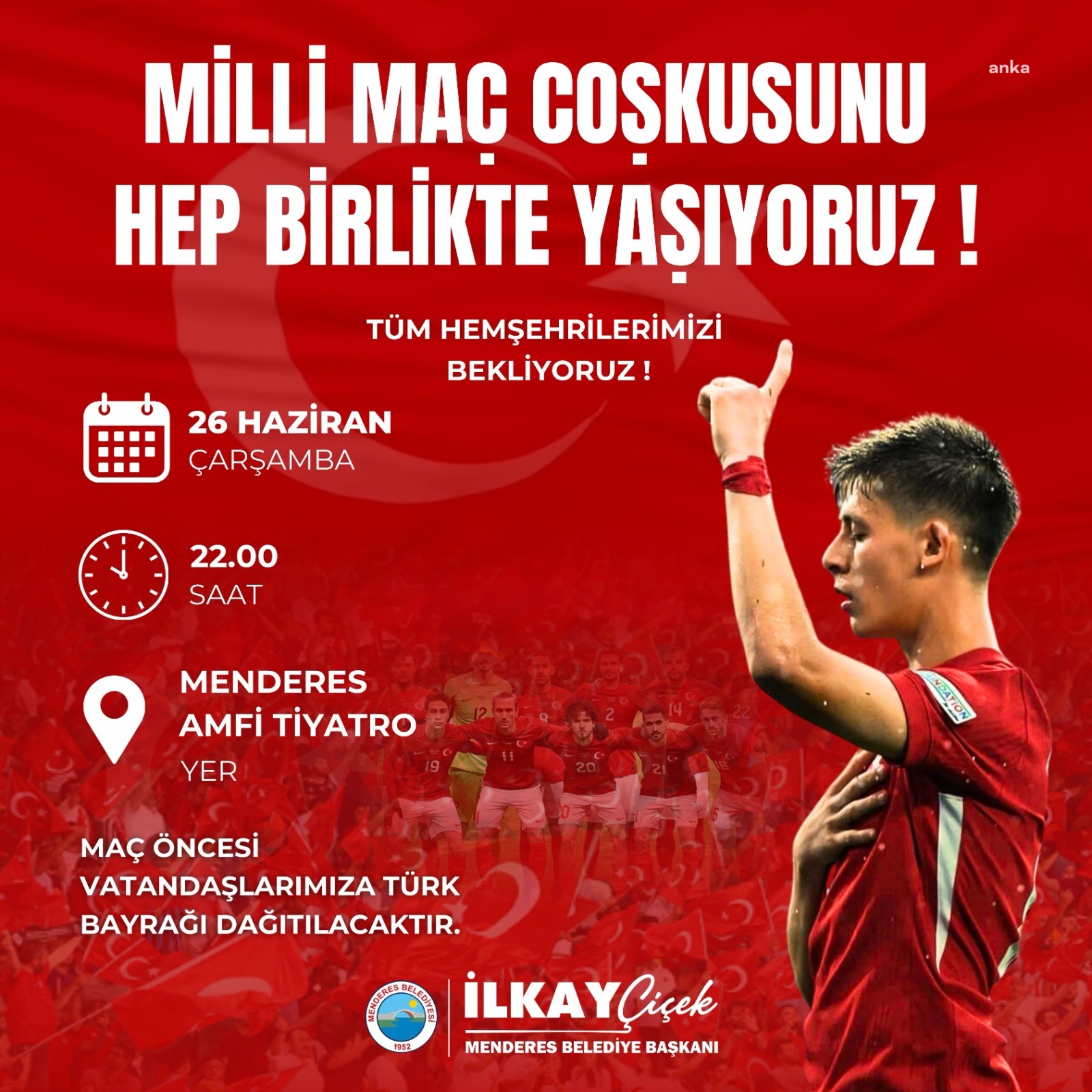 Menderes’te milli maç heyecanı dev ekrana taşınacak