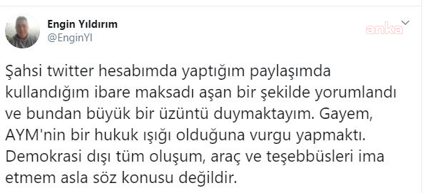 ANAYASA MAHKEMESİ ÜYESİ ENGİN YILDIRIM'DAN ÖZÜR MESAJI