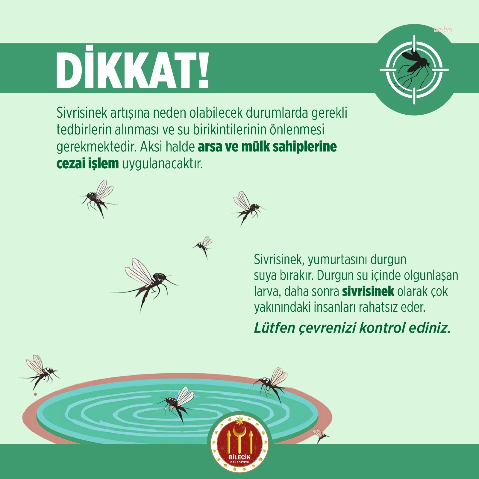 Bilecik Belediyesi'nden sivrisinekle mücadelede caydırıcı adım