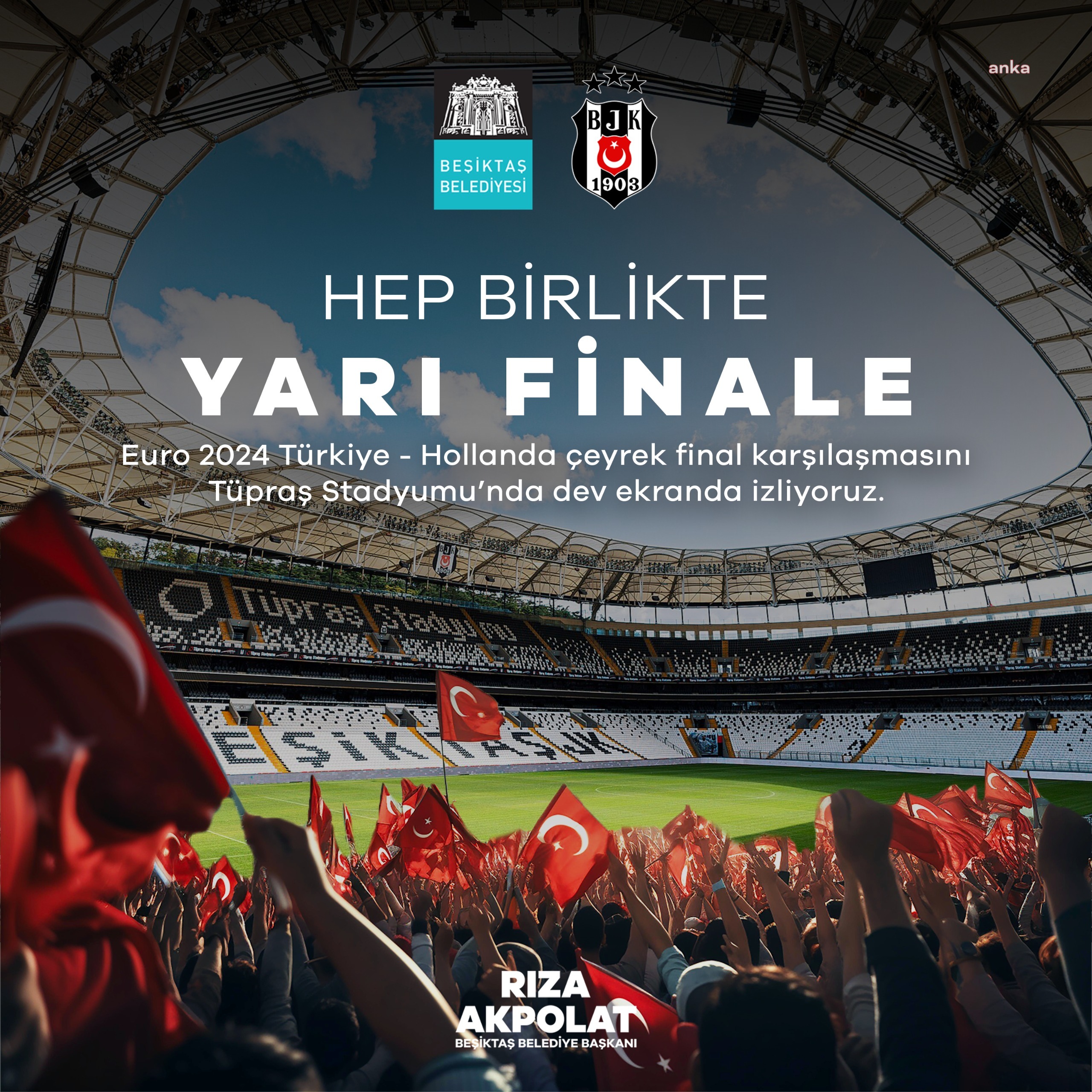 A Milli Takım'ın çeyrek final maçı, Beşiktaş Tüpraş Stadyumu’nda yayınlanacak