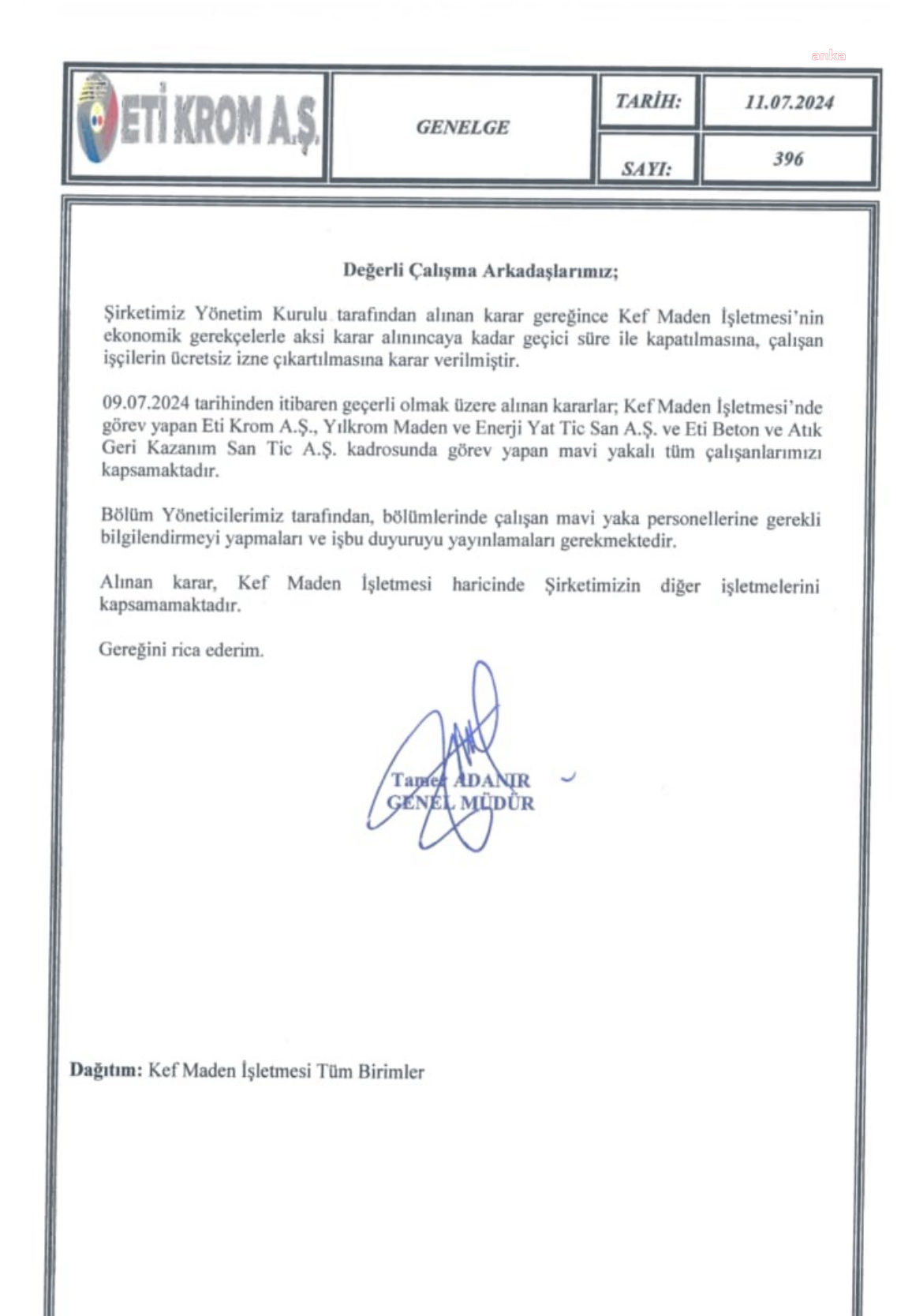 Eti Krom işçileri 11 gündür iş bırakmıştı… Şirket kapandı, işçiler ücretsiz izne çıkarıldı