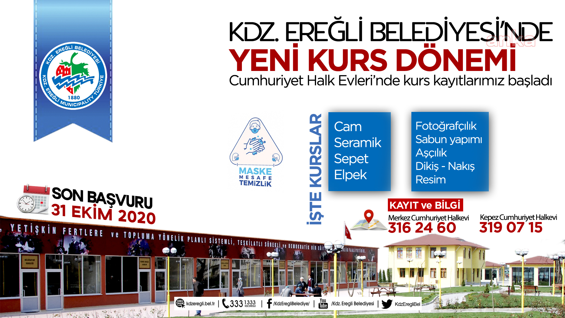 KDZ.EREĞLİ BELEDİYESİ CUMHURİYET HALK EVLERİ’NDE KURSLAR BAŞLIYOR