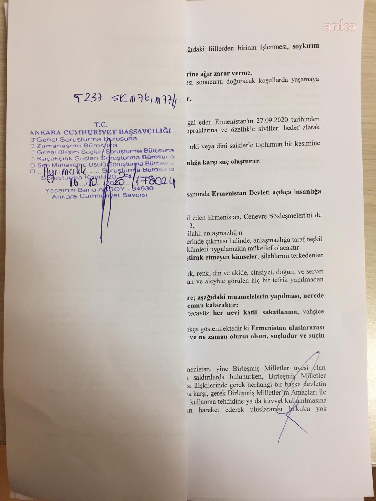 CHP'Lİ TANAL'DAN ERMENİSTAN CUMHURBAŞKANI, BAŞBAKANI VE KABİNEYE  SUÇ DUYURUSU