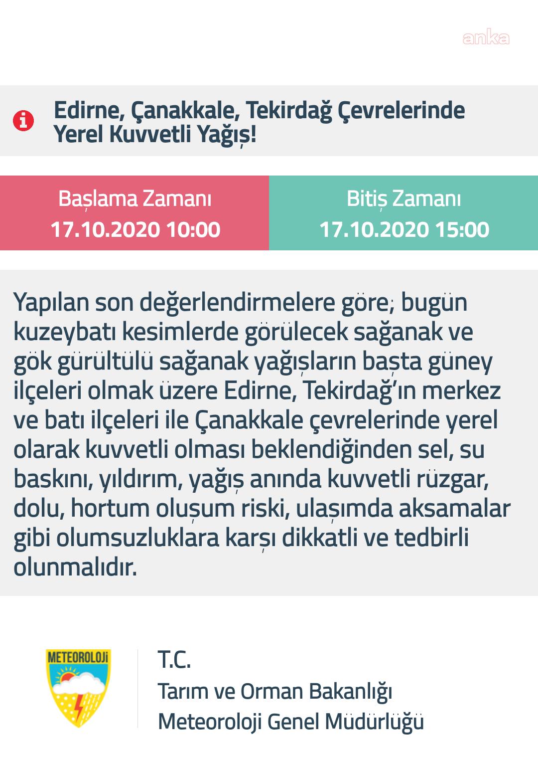 METEOROLOJİ'DEN TRAKYA İÇİN ÖNEMLİ UYARI