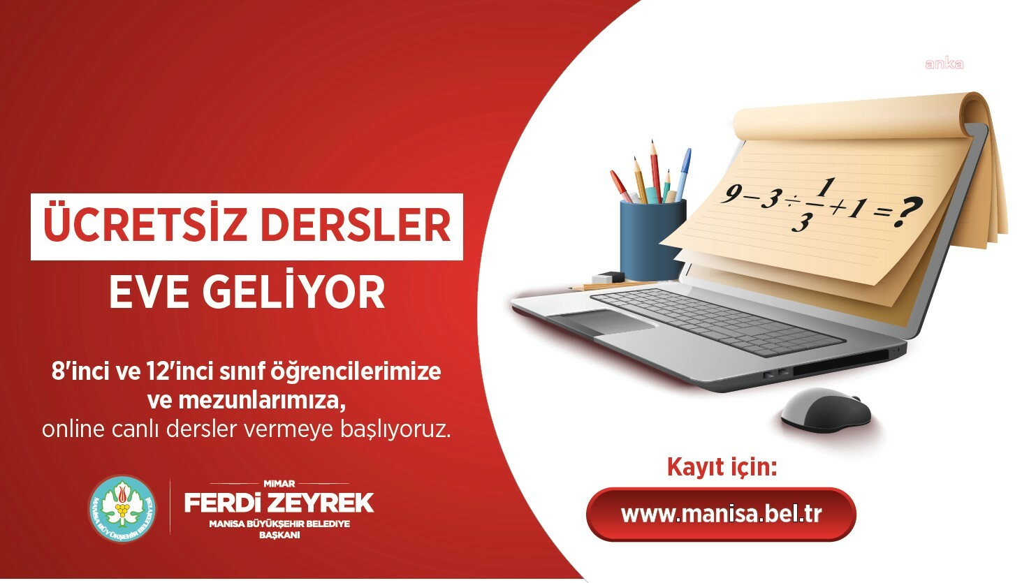 Manisa Büyükşehir Belediyesi'nden online ve ücretsiz eğitim desteği hizmeti
