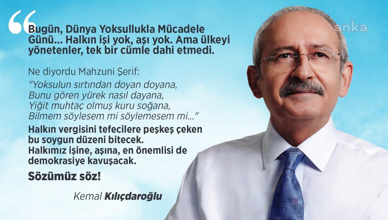 KILIÇDAROĞLU'NDAN 'YOKSULLUKLA MÜCADELE GÜNÜ' MESAJI: "YİĞİT MUHTAÇ OLMUŞ KURU SOĞANA"