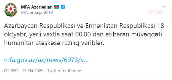 AZERBAYCAN İLE ERMENİSTAN ARASINDA 'GEÇİCİ' ATEŞKES