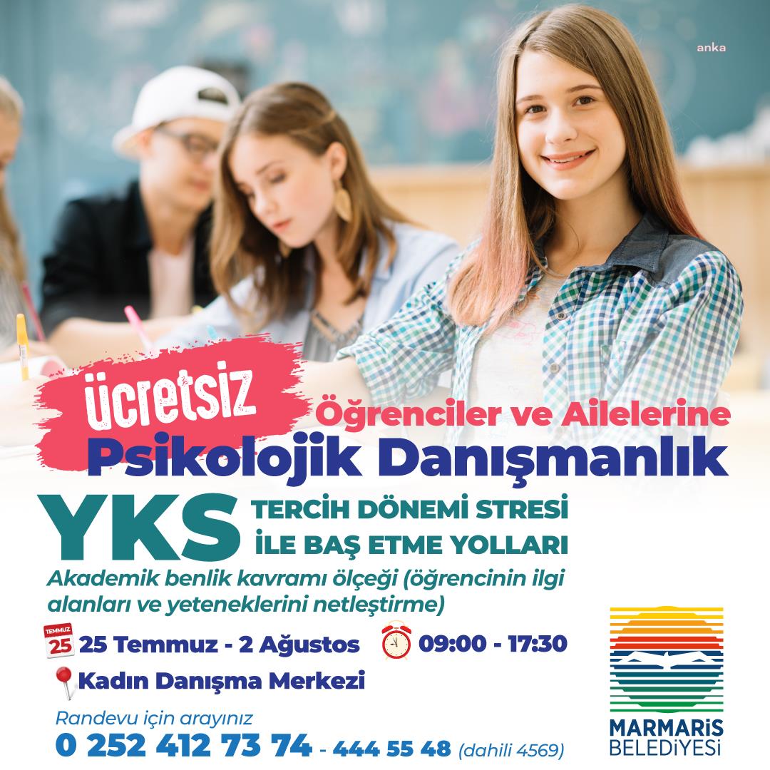 Marmaris Belediyesi'nden üniversiteye girecek öğrencilere ücretsiz psikolojik danışmanlık hizmeti