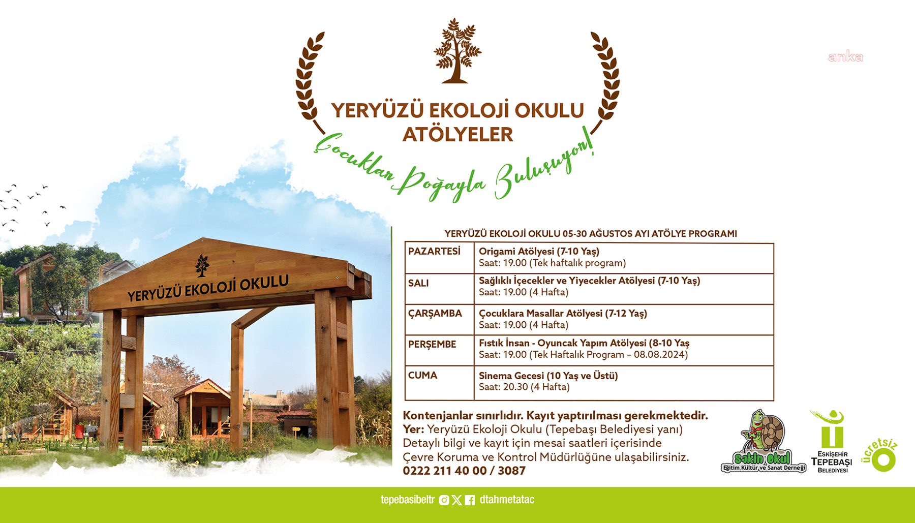 Tepebaşı Belediyesi Yeryüzü Ekoloji Okulu’nda ağustos ayı atölyeleri başlıyor
