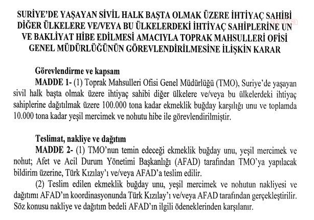 TÜRKİYE’DEN SURİYELİLERE ‘EKMEKLİK BUĞDAY’ YARDIMI