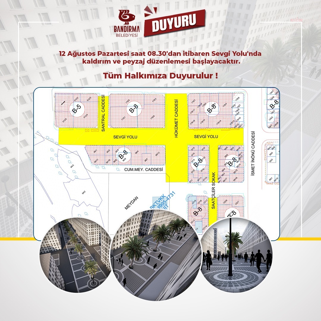 Bandırma Belediyesi, Sevgi Yolu'nda kaldırım ve peyzaj çalışmalarına başlıyor