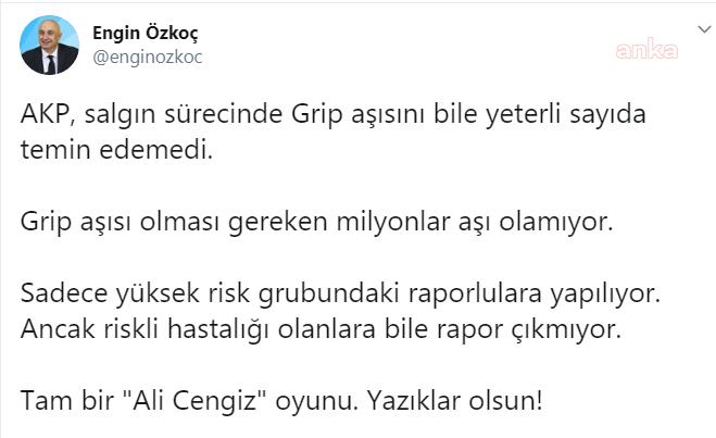 CHP'Lİ ÖZKOÇ'TAN GRİP AŞISI TEPKİSİ: "TAM BİR ALİCENGİZ OYUNU, YAZIKLAR OLSUN!"