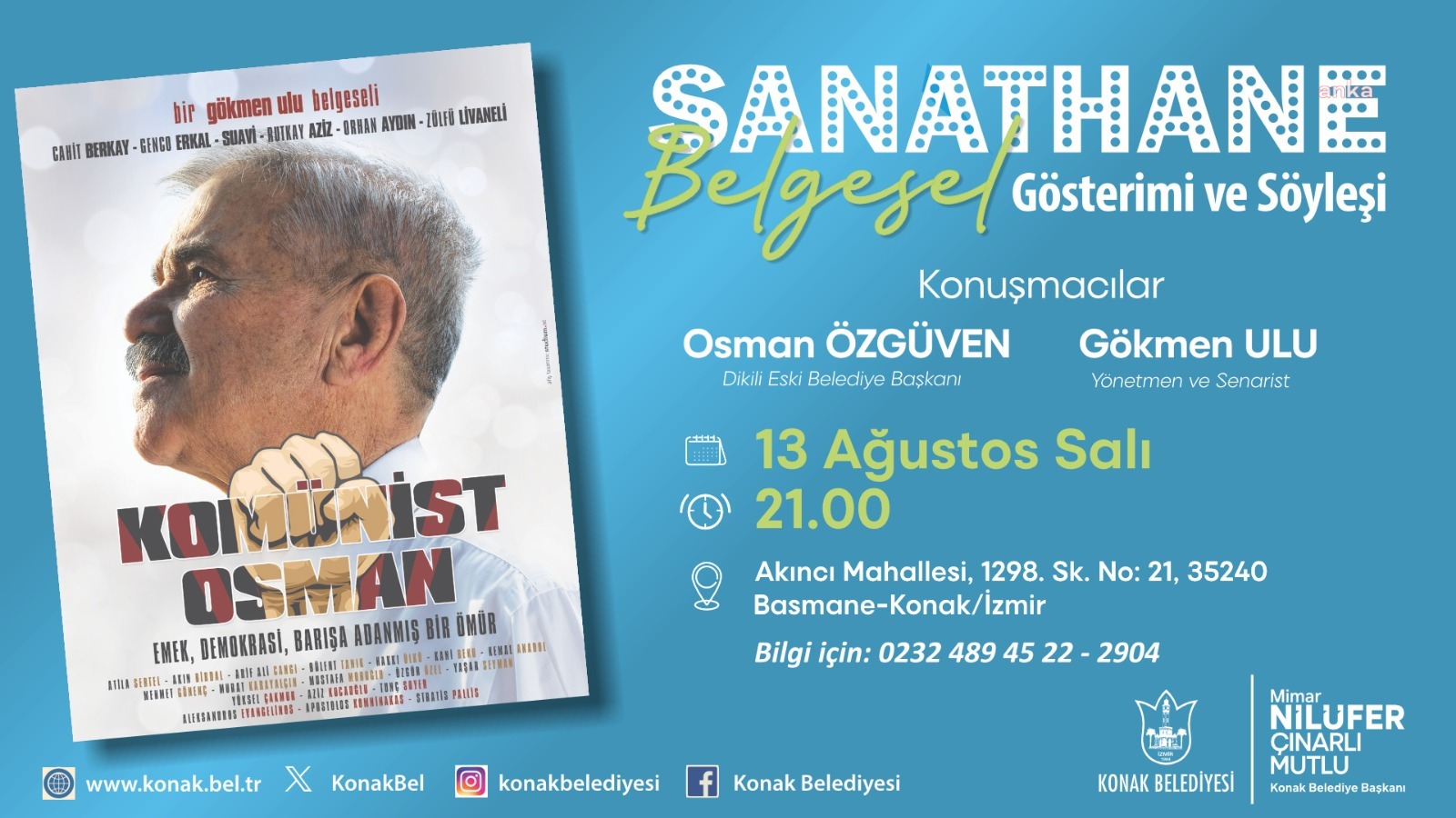 Konak Belediyesi Sanathane Gösteri Sanatları Merkezi 12 - 18 Ağustos 2024 Haftalık Etkinlik Programı