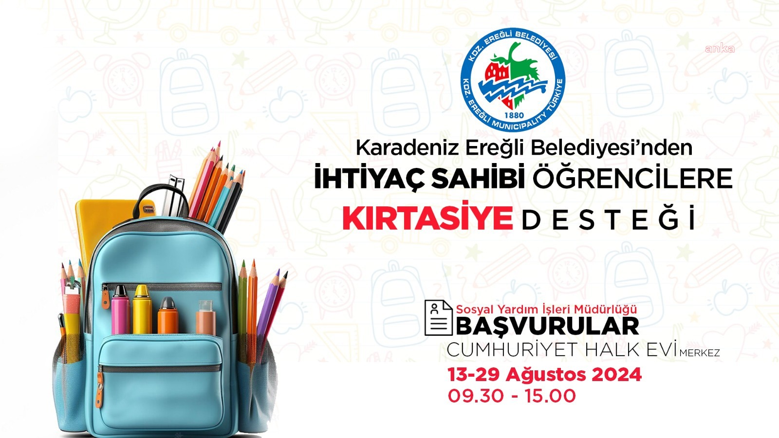 Karadeniz Ereğli Belediyesi, ihtiyaç sahibi öğrencilere kırtasiye desteğinde bulunacak