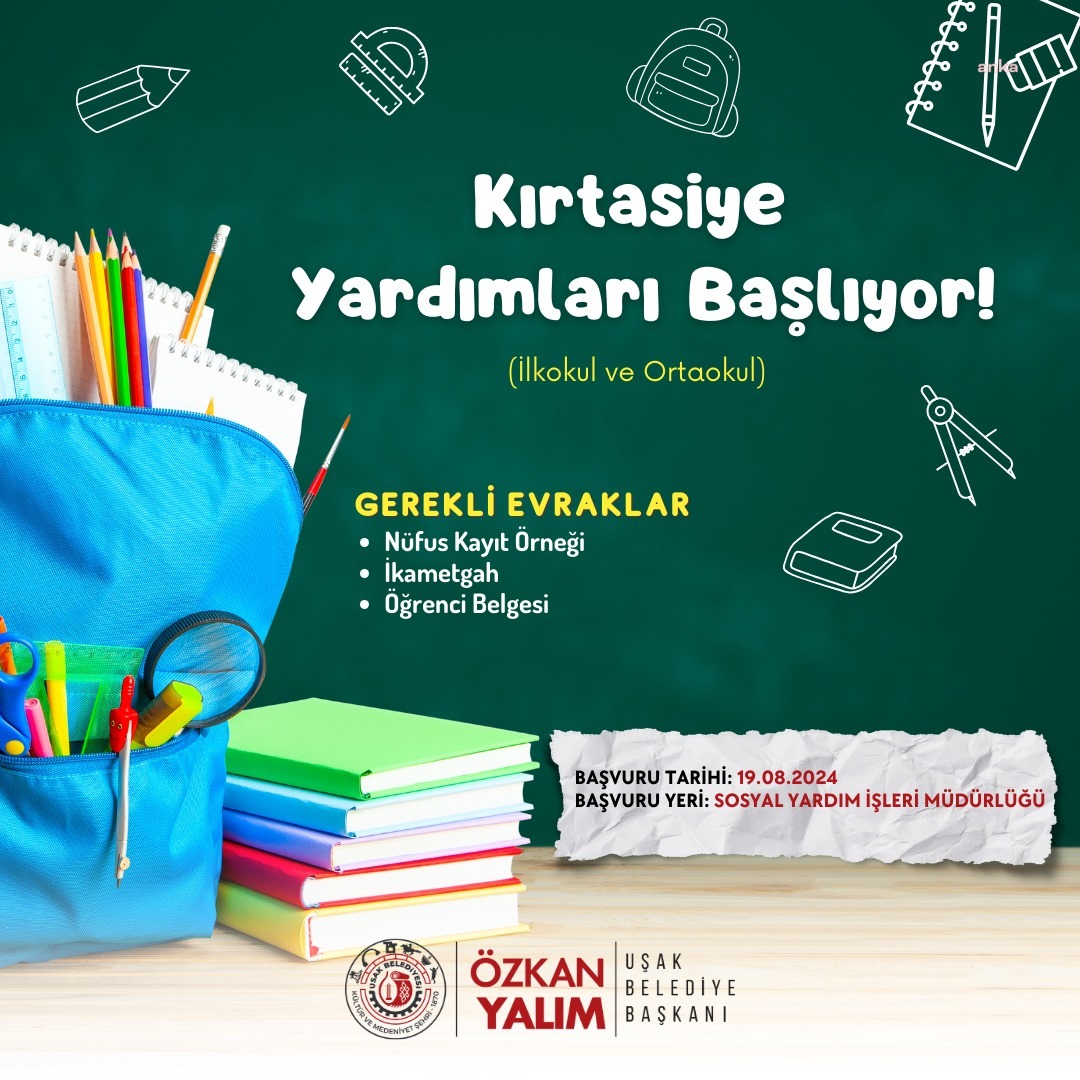 Uşak Belediyesi'nden ihtiyaç sahibi öğrencilere kırtasiye malzemesi desteği