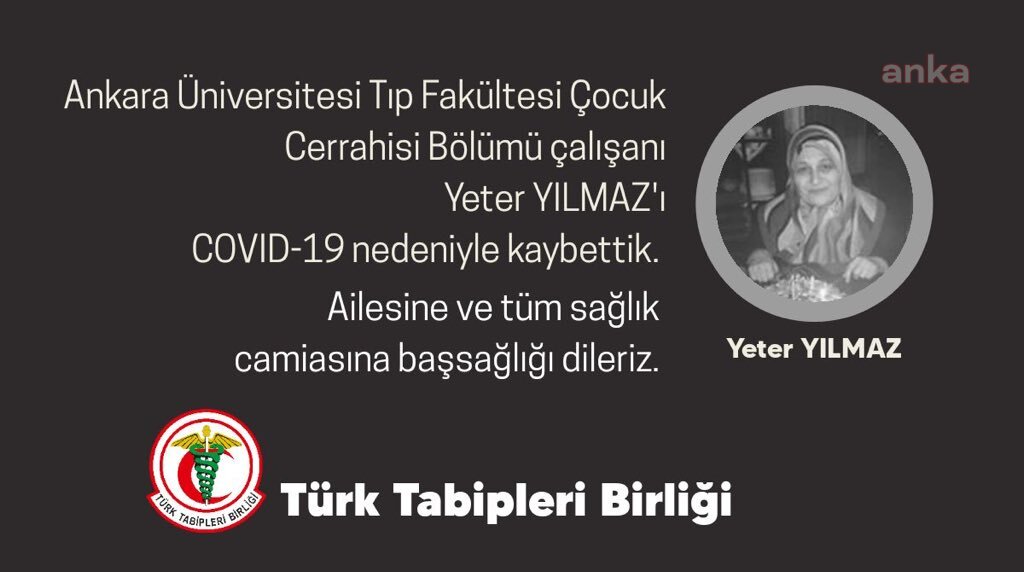 SAĞLIK ÇALIŞANI YETER YILMAZ KORONAVİRÜS NEDENİYLE YAŞAMINI YİTİRDİ