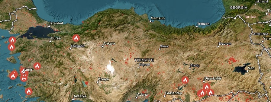 Türkiye yanıyor... NASA verilerine göre İzmir Manisa ve Bolu’da 5 bin 19 hektar alan yangından etkilendi