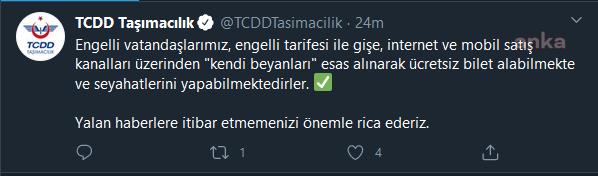 ENGELLİLERİN ÜCRETSİZ SEYAHAT HAKKININ ENGELLENDİĞİ İDDİASINA TCDD'DEN YANIT