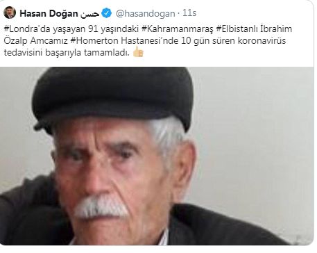 91 YAŞINDAKİ VATANDAŞIN KORONAVİRÜS TEDAVİSİ BAŞARILI OLDU
