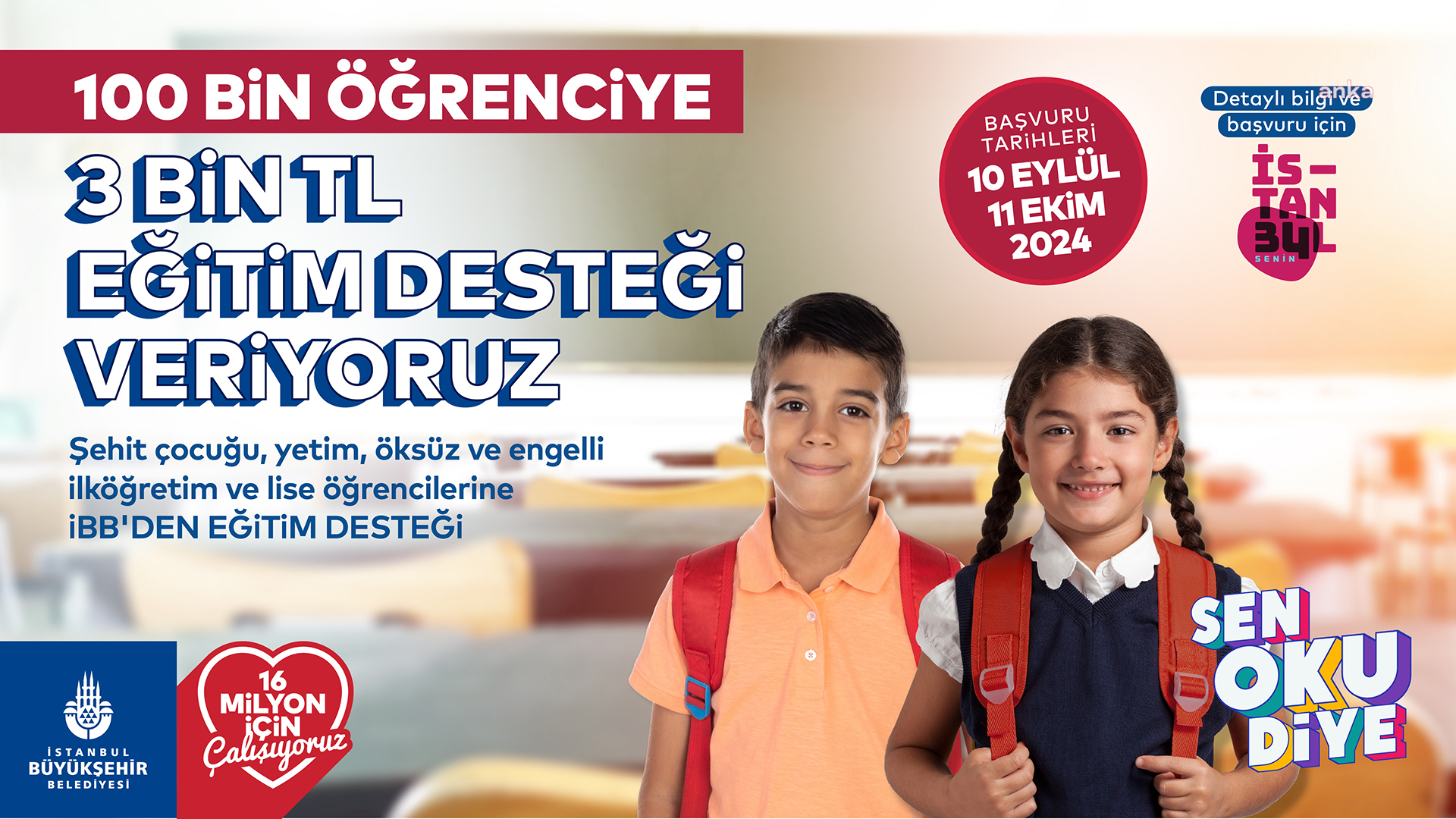 ‘Sen Oku Diye’ eğitim desteği başvuruları başladı