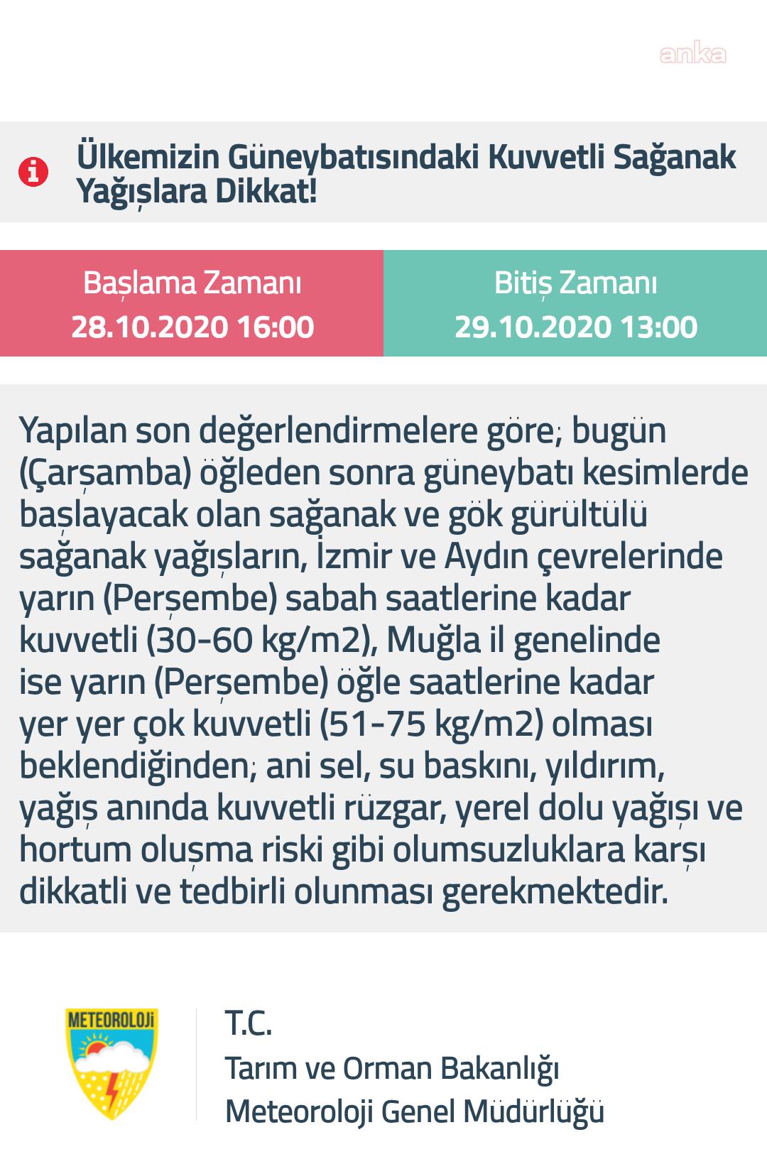 METEOROLOJİ'DEN YURDUN GÜNEYBATISI İÇİN KUVVETLİ SAĞANAK UYARISI