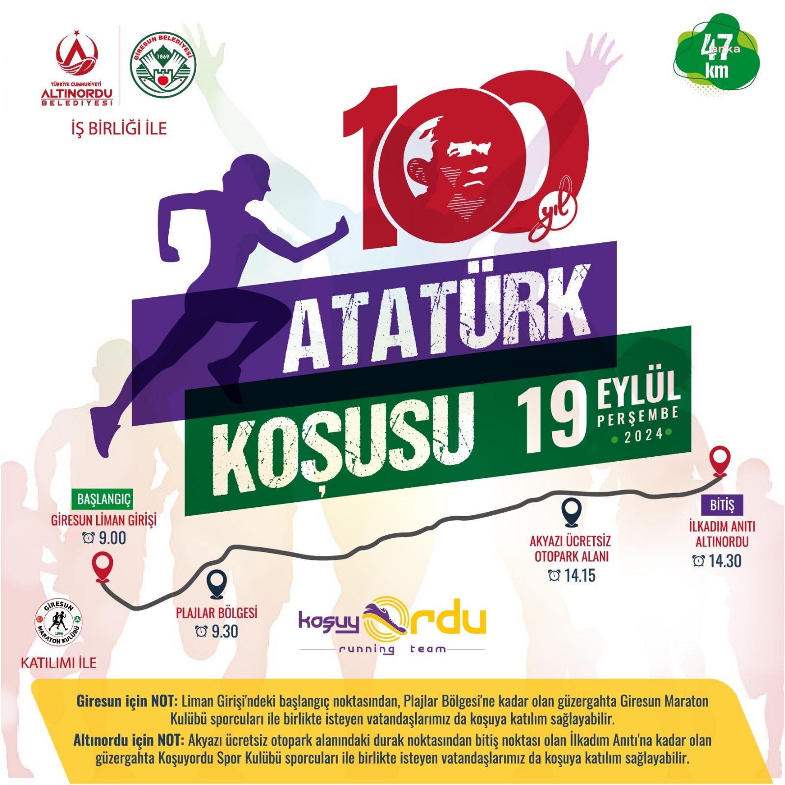 Giresun ile Ordu arasında 47 kilometrelik 'Atatürk Koşusu'