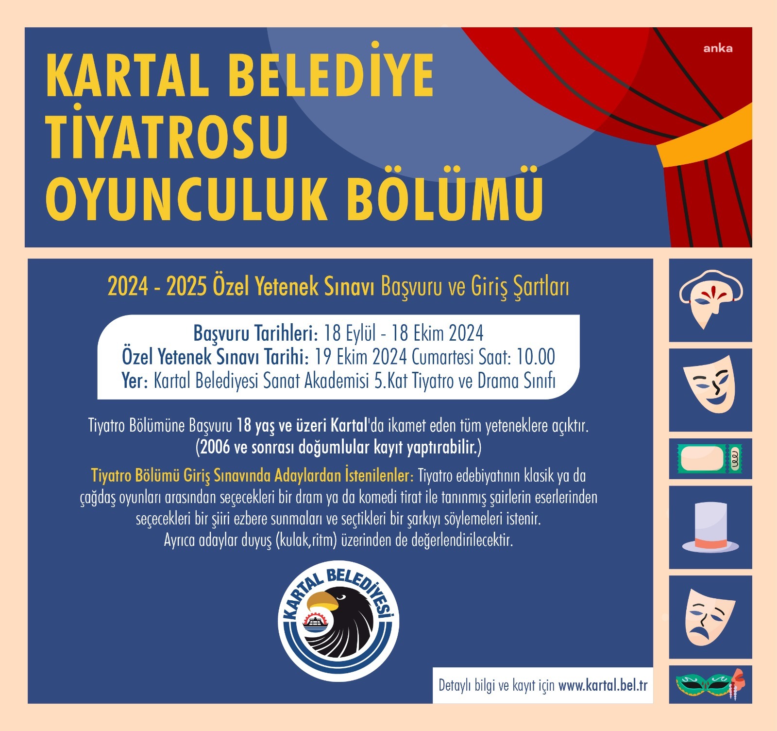 Kartal Belediye Tiyatrosu Oyunculuk Bölümü ön kayıtları başladı